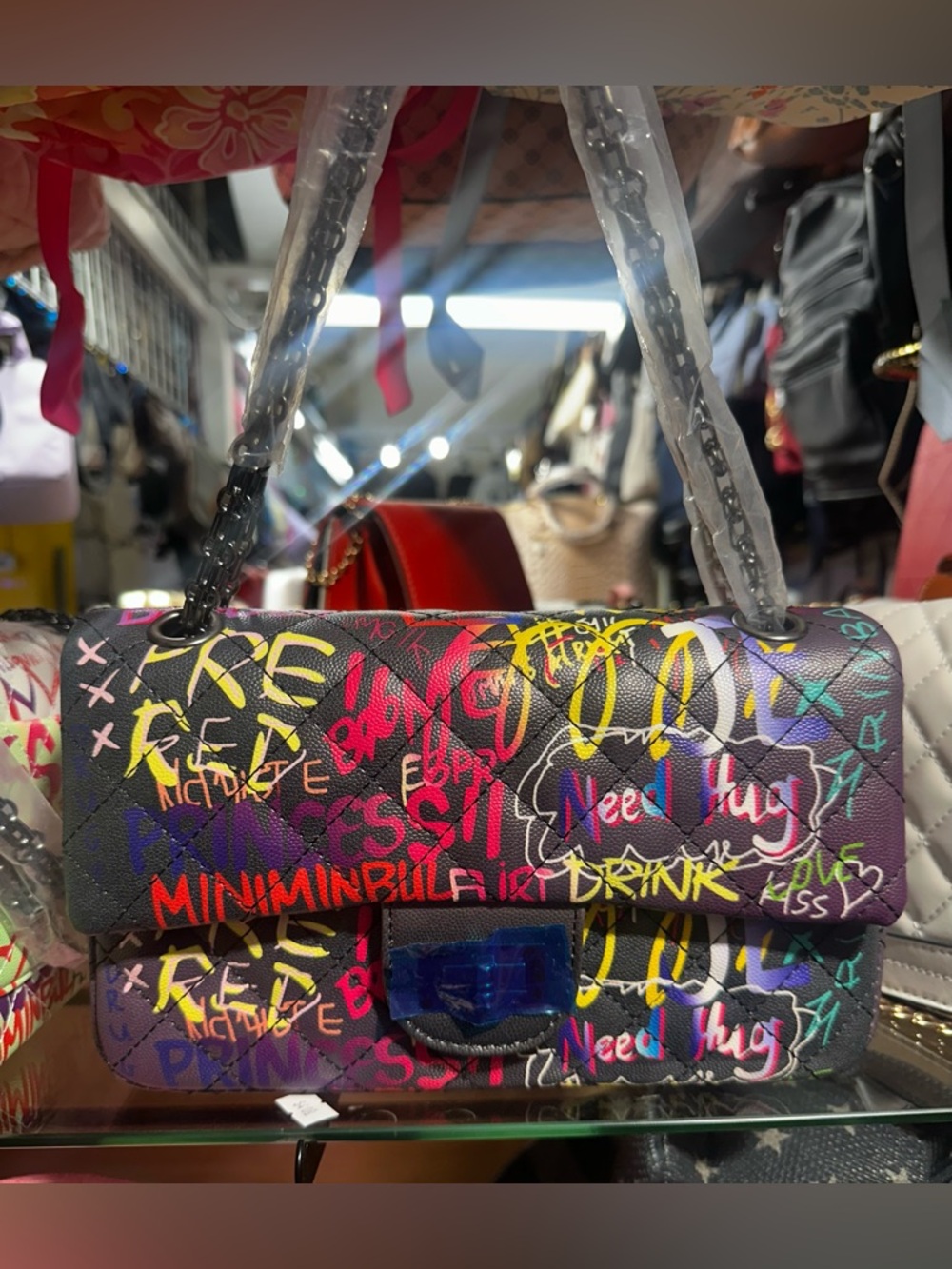 Graffiti Print Shoulder Bag in Multicolor